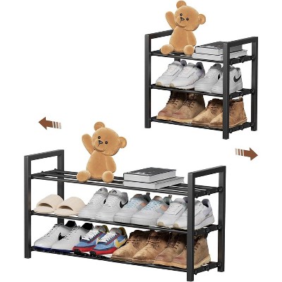Attop 3-Tier Expandable Shoe Rack, Adjustable Shoe Shelf Storage Organizer Heavy Duty Metal Free Standing Shoe Rack for Entryway Closet Doorway