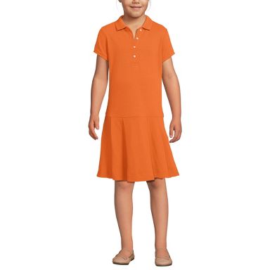 Lands' End Little Girls Short Sleeve Mesh Pleated Polo Dress - Orange Spice - 6