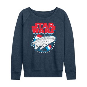 Women's - Star Wars - Millennium Falcon Americana-Women's French Terry Pullover Sweatshirt Lightweight French Terry Wide Neck Long Sleeve Shirt - 1 of 4