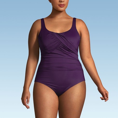 Lands End Women s Plus Size Long Torso Slender Suit Carmela One Piece Swimsuit 20w Blackberry Target