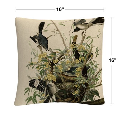 Mocking Birds and Snake II 16" Beige Polyester Decorative Throw Pillow