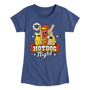 Girls' - Instant Message - Baseball Mascot Hot Dog Night Fitted Short Sleeve Graphic T-Shirt - 1 of 4