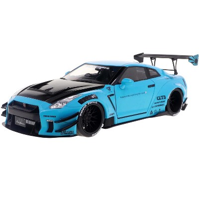 2023 Nissan GT-R (R35) Liberty Walk Body Kit 2.0 RHD Baby Blue with Carbon Hood 1/18 Diecast Model Car by Solido