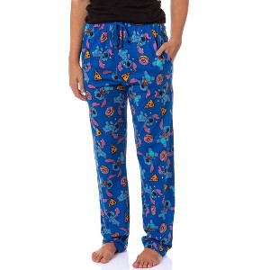 Seven Times Six Disney Women's Lilo & Stitch Junk Food Soft Touch Cotton Pajama Pants Blue - 1 of 4