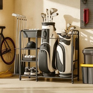 MOEPISY Golf Bag Organizer Golfing Storage Stand for Garage Golf Bags Golfing Rack with Wheels Black, 2 Golf Bag Stand - 1 of 4