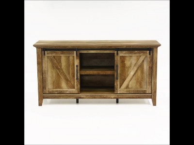 Craftsman Oak Sliding Door TV Stand with Adjustable Shelves