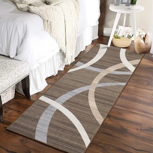 Modern Area Rug Machine Washable Wavy Circles Design Rug Geometric Floor Carpet - 1 of 4