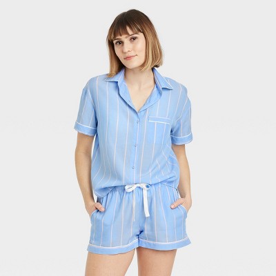 Women's Striped Simply Cool Short Sleeve Button-Up Shirt - Stars Above™ Blue XS