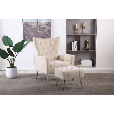 Modern Accent Chair with Ottoman, Comfy Armchair for Living Room, Bedroom, Apartment, Office
