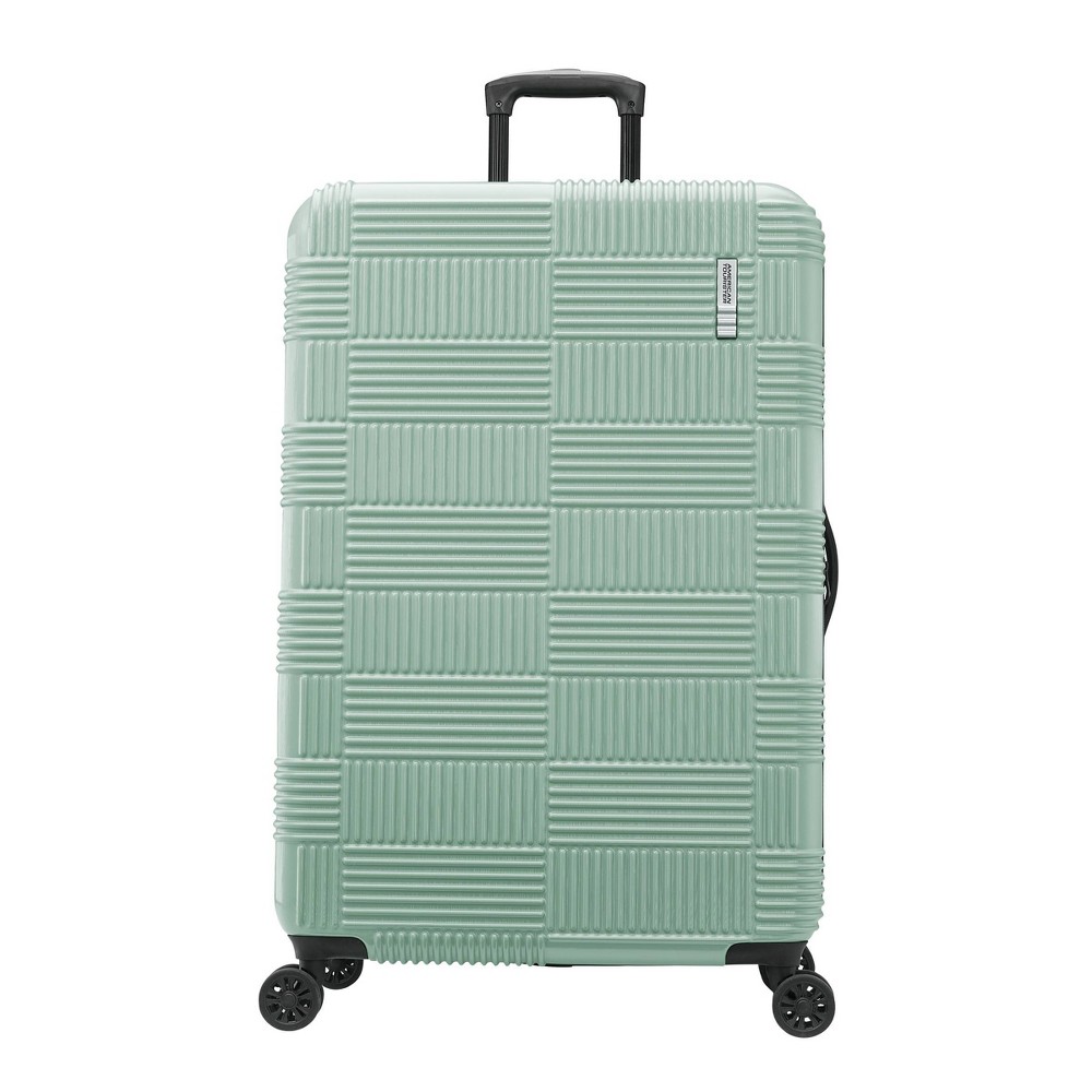 Photos - Luggage American Tourister NXT Checkered Hardside Carry On Spinner Suitcase - Sage Green: Aluminum Handle, 8 Wheels 