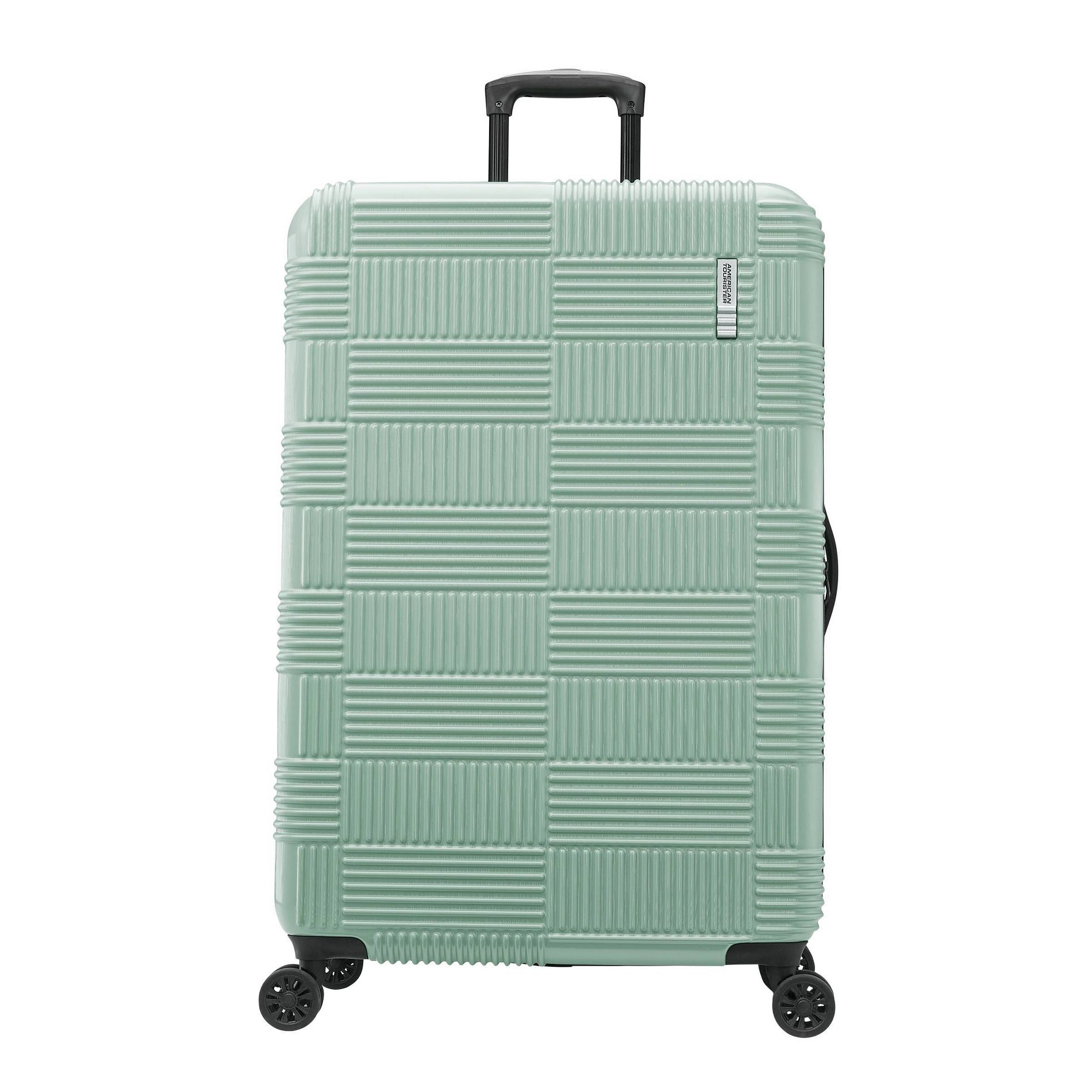 American Tourister NXT Checkered Hardside Carry On Spinner Suitcase - Sage Green: Aluminum Handle, 8 Wheels