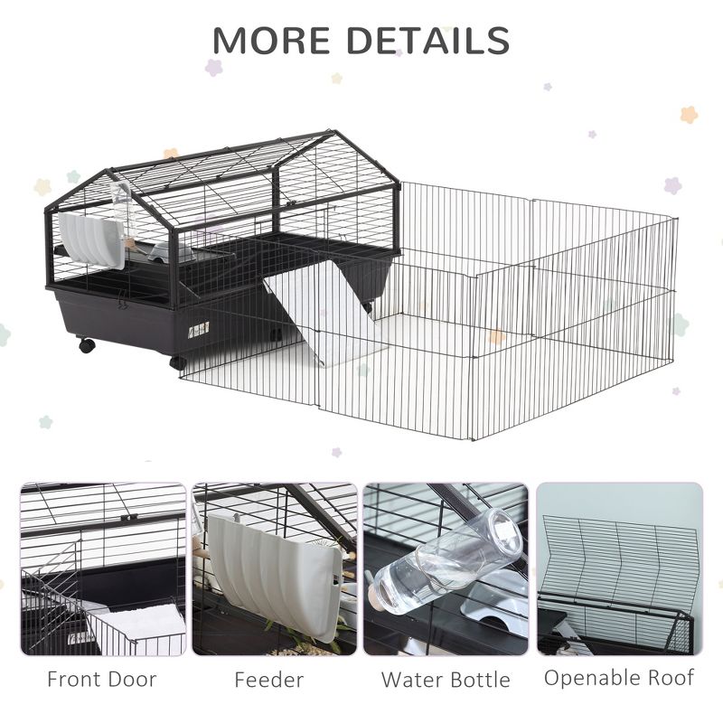 PawHut Small Animal Cage Bunny Playpen with Main House and Run for Rabbit, Guinea Pigs, Chinchilla for Indoor and Outdoor, 6 of 11