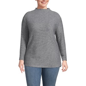 Lands' End Women's Cable Ottoman Relaxed Long Sleeve Funnel Neck Tunic - 1 of 3