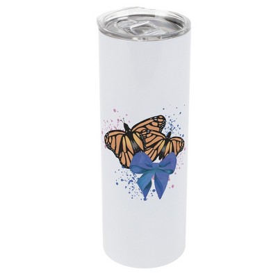 Elanze Designs 20 Ounce Stainless Steel On the Go Travel Tumbler With Push Top Lid, Orange Monarch Butterflies