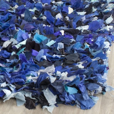 Navy and Multicolor Rectangular Synthetic Shag Area Rug, 8' x 10'