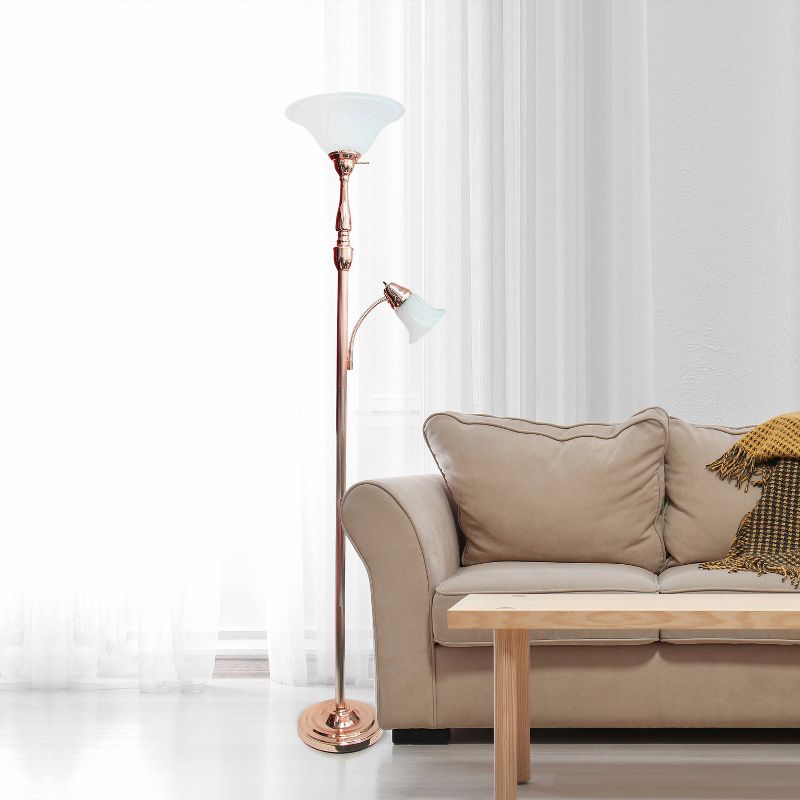 Torchiere Floor Lamp with Reading Light and Marble Glass Shade - Lalia Home, 4 of 8