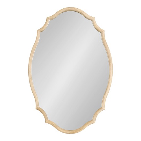 Kate & Laurel All Things Decor 24"x36" Leanna Wood Scalloped Oval Mirror Natural - image 1 of 4