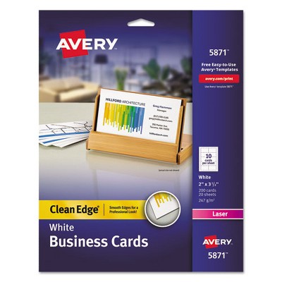 Avery Clean Edge Business Cards, Laser, 2 x 3.5, White, 200 Cards, 10 Cards/Sheet, 20 Sheets/Pack