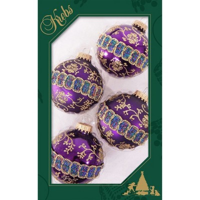 Christmas by Krebs 4ct Magenta Purple and Gold Glitterlace 2-Finish Christmas Ball Ornaments 2.5" (67mm)