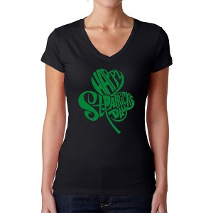 LA Pop Art Women's Word Art V-Neck T-Shirt - St. Patrick's Day Shamrock - 1 of 4