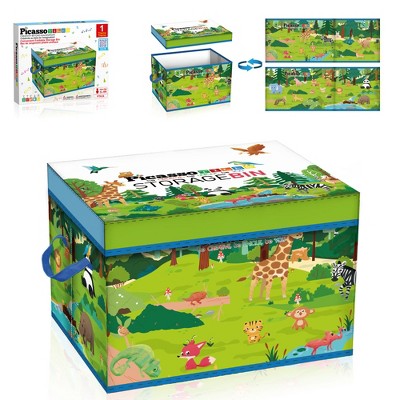 PICASSO-TILES Magnet Tile Toy Organizer: Forest Theme Storage Bin with Lid & Handles