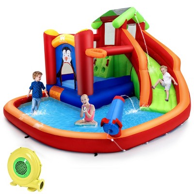 Costway Inflatable Slide Bouncer and Water Park w/ Splash Pool Water Cannon and Blower