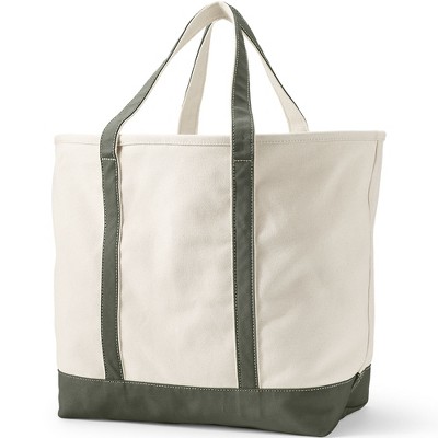 Extra Large Natural and Olive Green Canvas Tote Bag