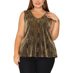 Agnes Orinda Women's Plus Size Sequin Glitter Gradient V Neck Tank Tops - 1 of 4