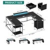 U Shaped Desk With Power Outlets & LED Lights Desk With Drawers Corner Computer Desk Office Desk With Monitor Stand & Storage Shelves - 2 of 4