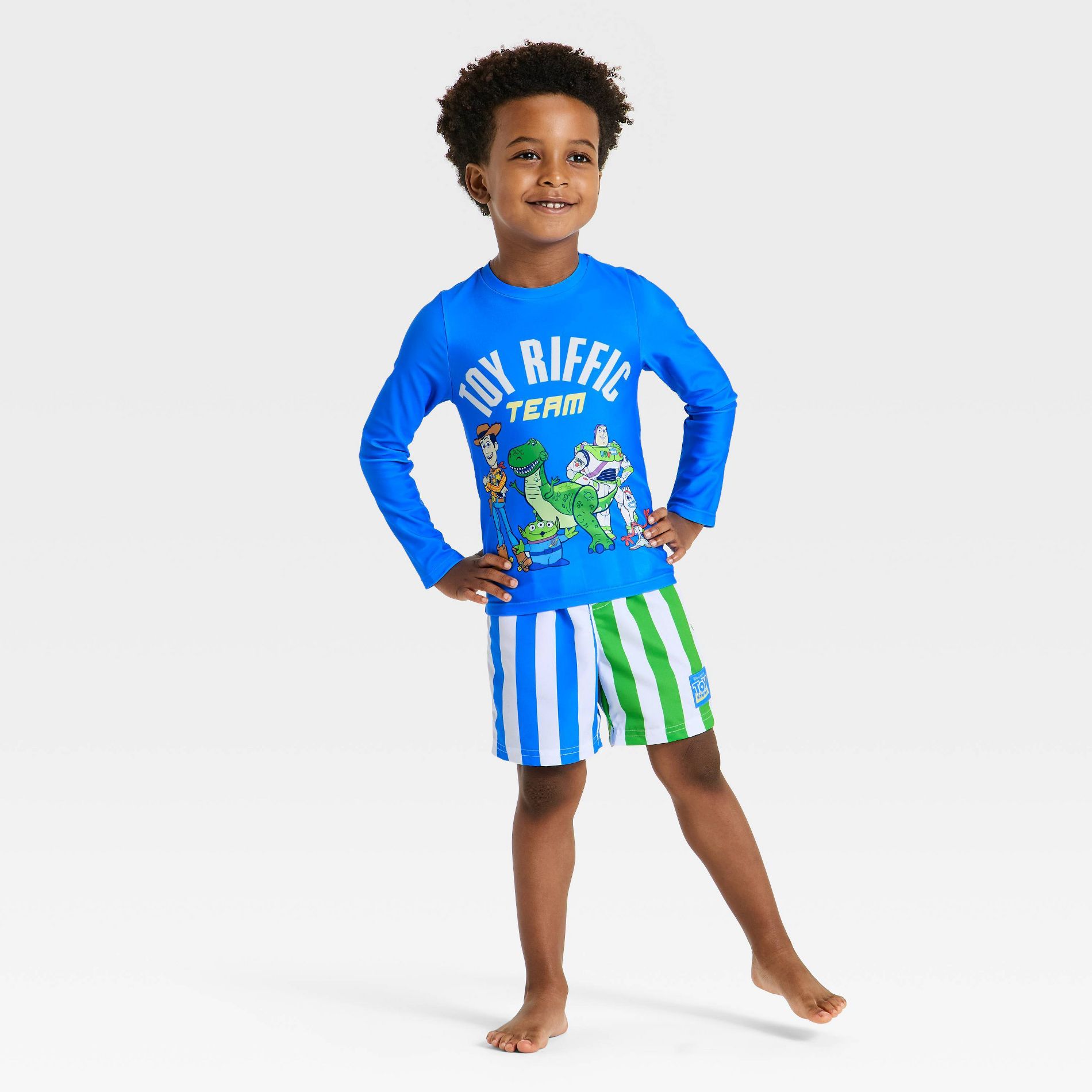 Toddler Boys' Toy Story Toy-Riffic Striped Swimwear Set - Blue