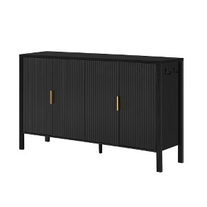 Lyngins Sideboard Buffet Cabinets with Hidden Storage Racks,Side Hooks,Stripe Coffee Bar Cabinets with 4 Doors,Credenzas for Kitchen,Entryway - 1 of 4