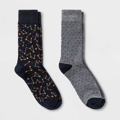 Men's Dotted Novelty Socks 2pk - Goodfellow & Co™ Navy/Gray 7-12