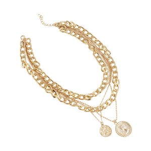 SOHI Women's California Gold Coin Chainlink Multi-Layer Necklace - 1 of 4