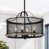 LNC Silla 4-Light 16.5" Farmhouse Drum Small  Chandelier, Matte Black and Light Grey Wood Tone - 2 of 4