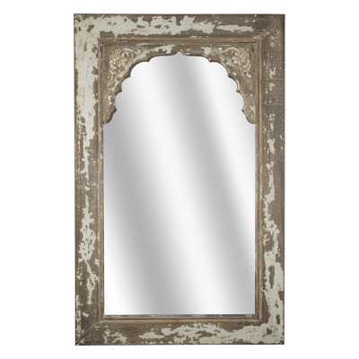 32.3" x 20.5" Rustic Distressed Wood Hanging Wall Vanity Mirror Brown - American Art Decor