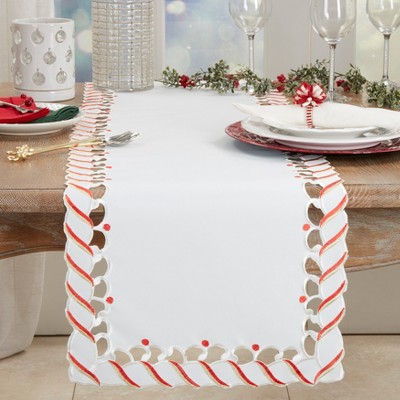 White and Red Candy Cane Christmas Table Runner