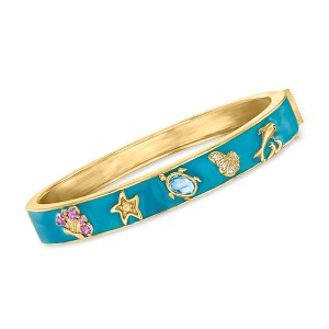 Ross-Simons 0.96 ct. t.w. Multi-Gemstone and Blue Enamel  Sea Life Bangle Bracelet in 18kt Gold Over Sterling Size 7 - 1 of 3