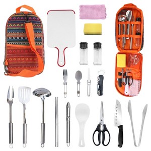 LakeForest"19-Piece Camping Cooking Utensil Kit with Portable Cookware, BBQ Tools & Storage Bag for Outdoors"Orange - 1 of 4