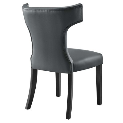 Gray Faux Leather Upholstered Side Chair with Wood Legs