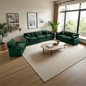 3-Piece Corduroy Sectional Sofa Set with Pillows - 1 of 4
