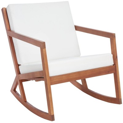 Eucalyptus Brown Wooden Rocking Chair with Cushions