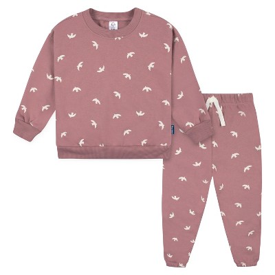Image of Gerber Baby Girls' 2-Piece Sweatshirt & Pant Set, Birds, 12 Months