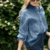 Anna-Kaci Women's Long Sleeve Button Down Blouse with Band Collar and Subtle Textured Stripe Design - 2 of 3