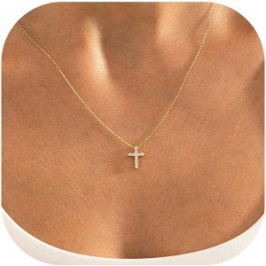 Layered Sideways Cross Necklace 14K Gold Plated Dainty Choker for Women - 1 of 4