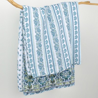 Yasmina Teal Blue Green Cotton Reversible Quilted Throw