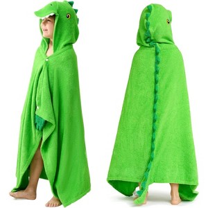 Joyfy Dinosaur Hooded Towel for Kids - Soft 100% Cotton Bath Beach Towel - 30" x 50" for Kids 3-10 Years - Absorbent Swim Towel Poncho for Boys Girls - 1 of 4