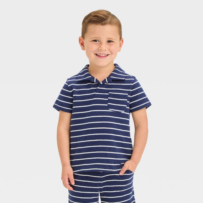 Toddler Boys&#39; Short Sleeve Striped French Terry Set - Cat &#38; Jack&#8482; Navy Blue, 3 of 5