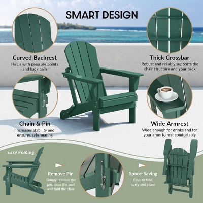 Dark Green HDPE Folding Adirondack Chair Set of 4