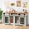 71" Double Dog Crate Furniture for 2 Dogs - XL TV Stand with 3 Storage Drawers,Removable Divider & Sliding Barn Door - 2 of 4
