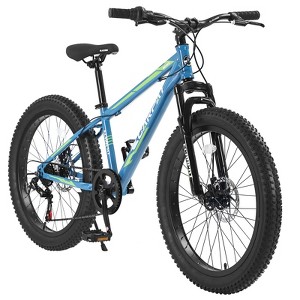 Okak 24IN Fat Tire Bike with Front Suspension, 7-Speed Mountain Bike with Disc Brake and High-Carbon Steel Frame, Trail Bike for Commuting - 1 of 4